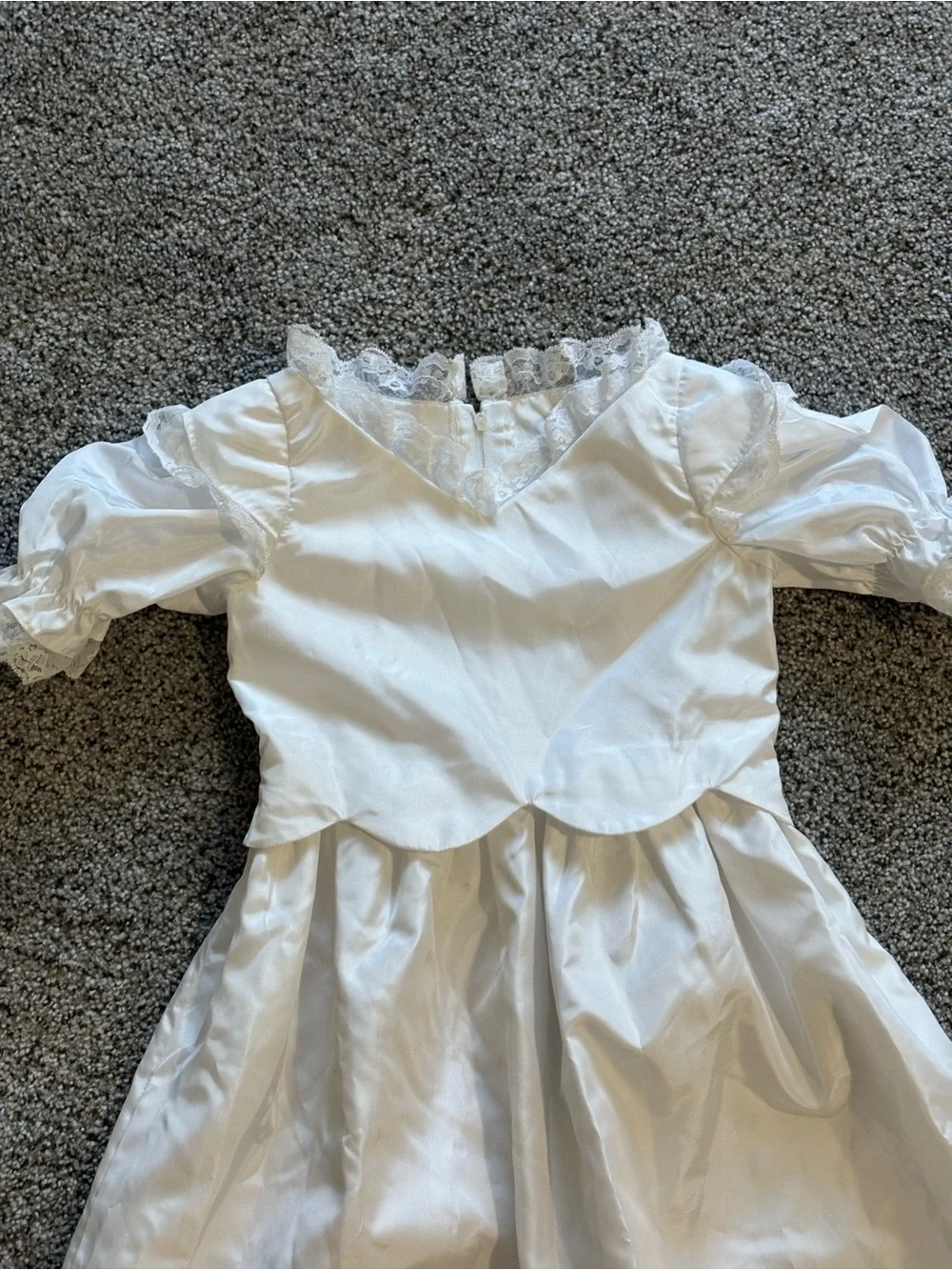 Vintage White Lace Trim Flower Girls' Satin Dress